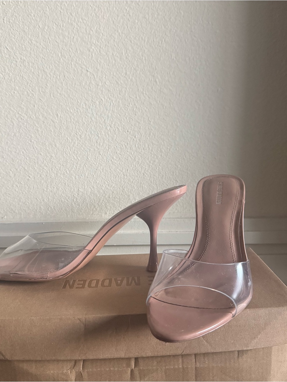 Steve Madden Blush Slide Mule with Clear Straps - Picture 2 of 5
